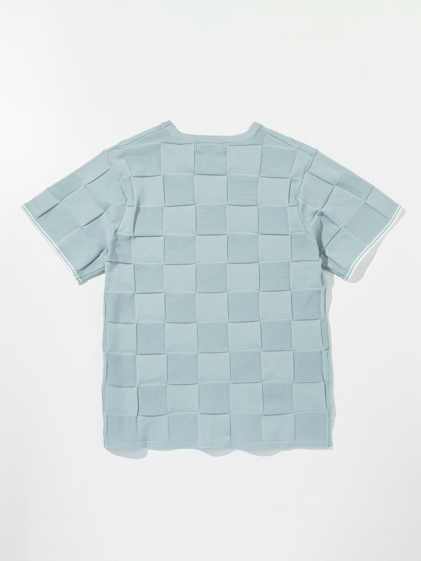 ブロックニット半袖Tシャツ / サックス