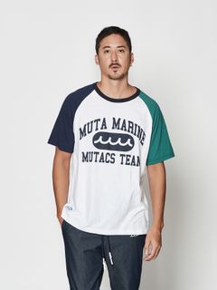 【予約品 10月9日(木) 締切】muta College Logo Raglan Sleeves Tee / ラグランTシャツ / ホワイト×グリーン【Acanthus × muta MARINE】