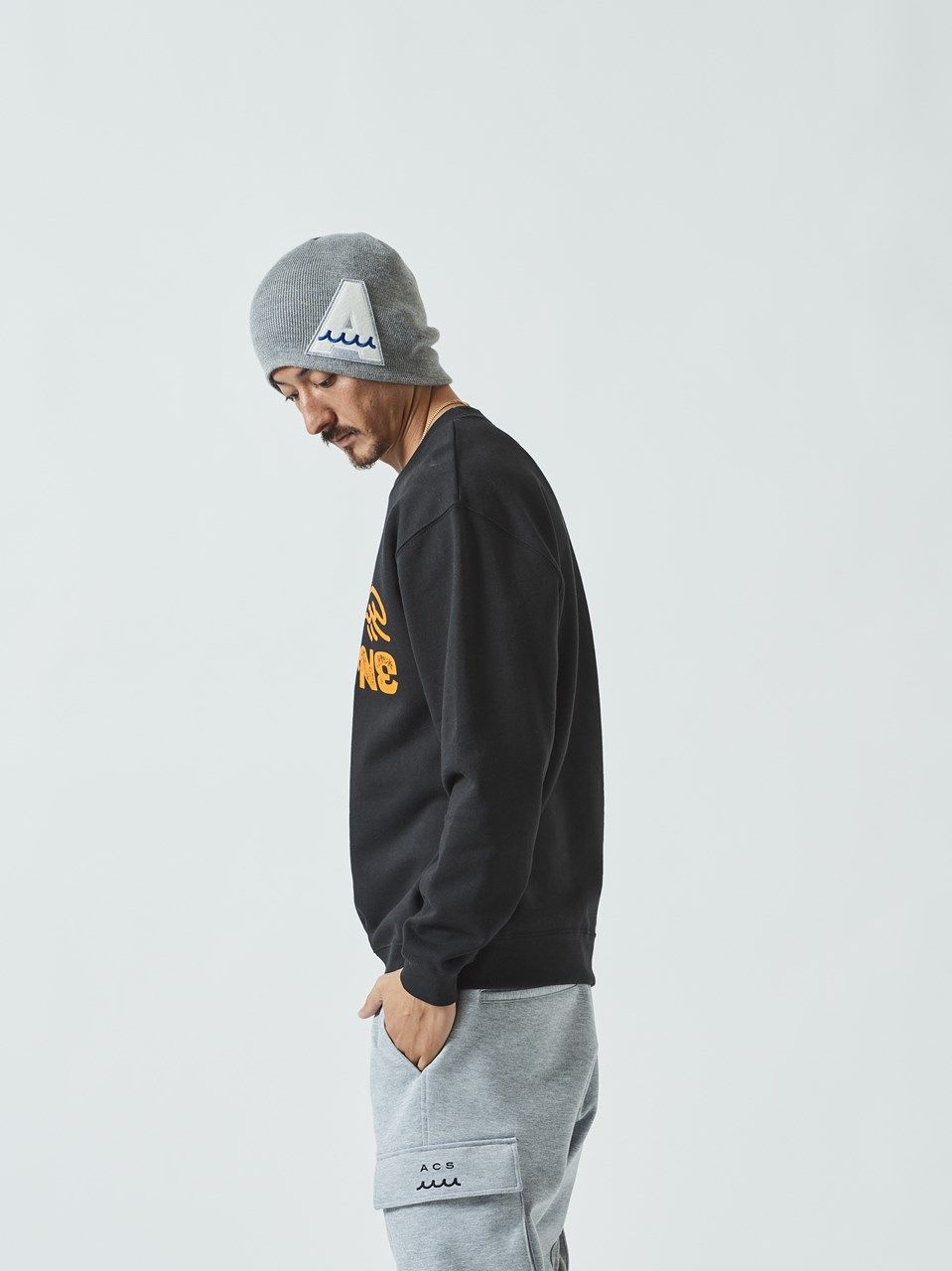 (予約品)  Trimming Pocket L/S Tee / Tシャツ / ブラック 【Acanthus×muta】 8月下旬頃入荷予定