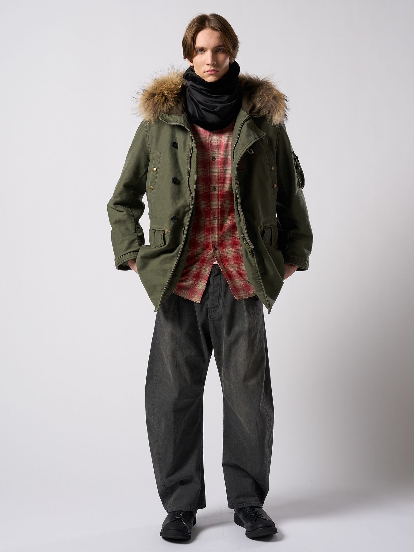 【予約品 4月19日(日) 18時締切】aging loose check shirt / エイジング ルーズ チェックシャツ / フェードレッド