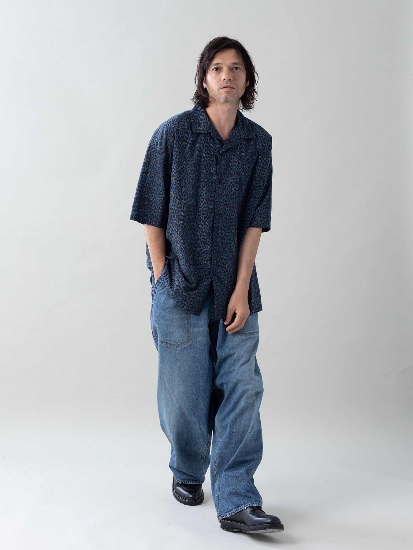 【予約品 5月6日(水) 締切】LEO-SHIRTS / レオパード柄シャツ / ネイビー系