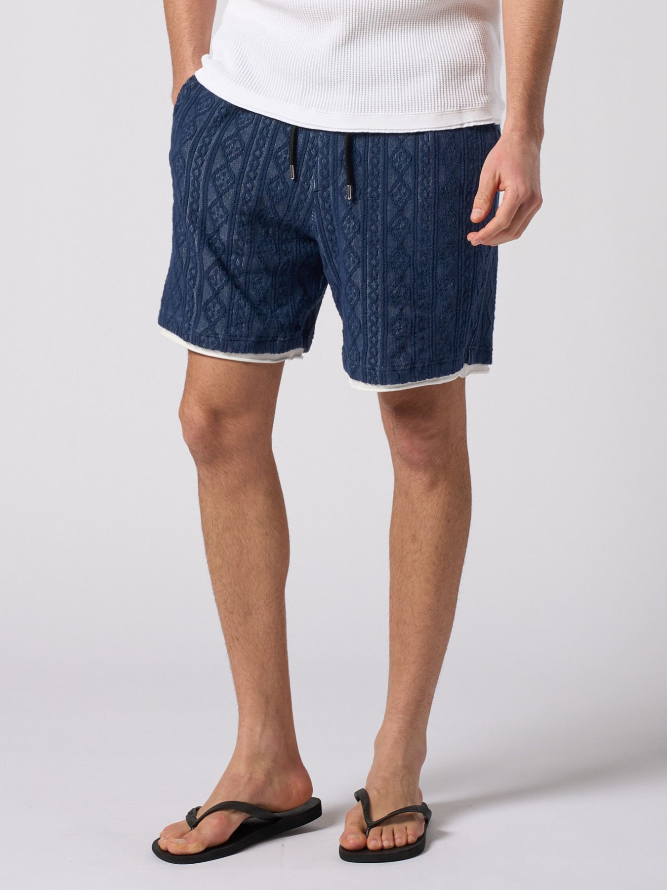 【予約品 1月25日(日) 締切】jacquard summer knit shorts / ジャガード サマーニット ショーツ / ネイビー