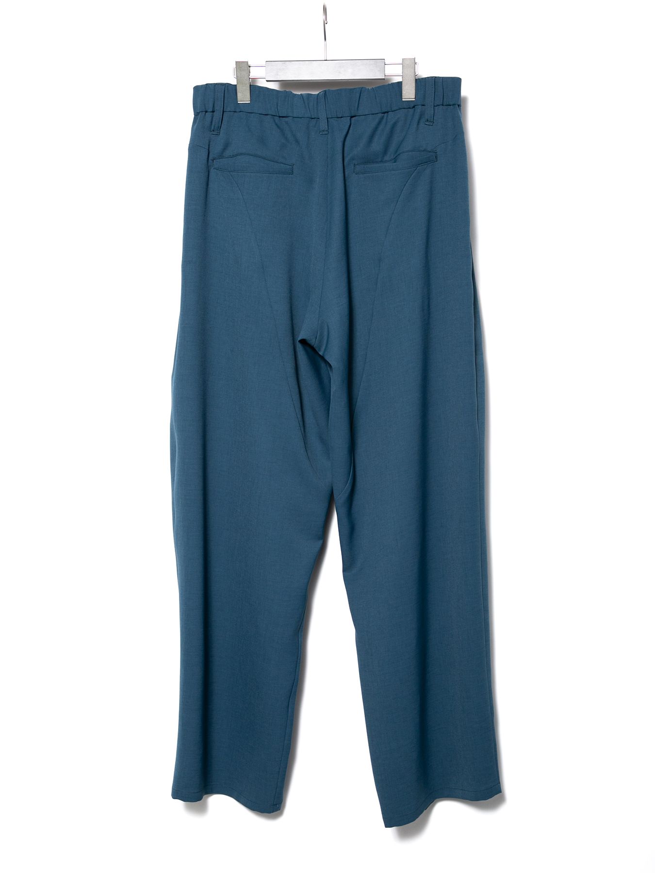 【予約品 10月12日(日) 締切】Polyester Stretch Twill Barrel Wide Pants / ポリエステル ストレッチ ツイル バレル ワイドパンツ / ブルーグリーン