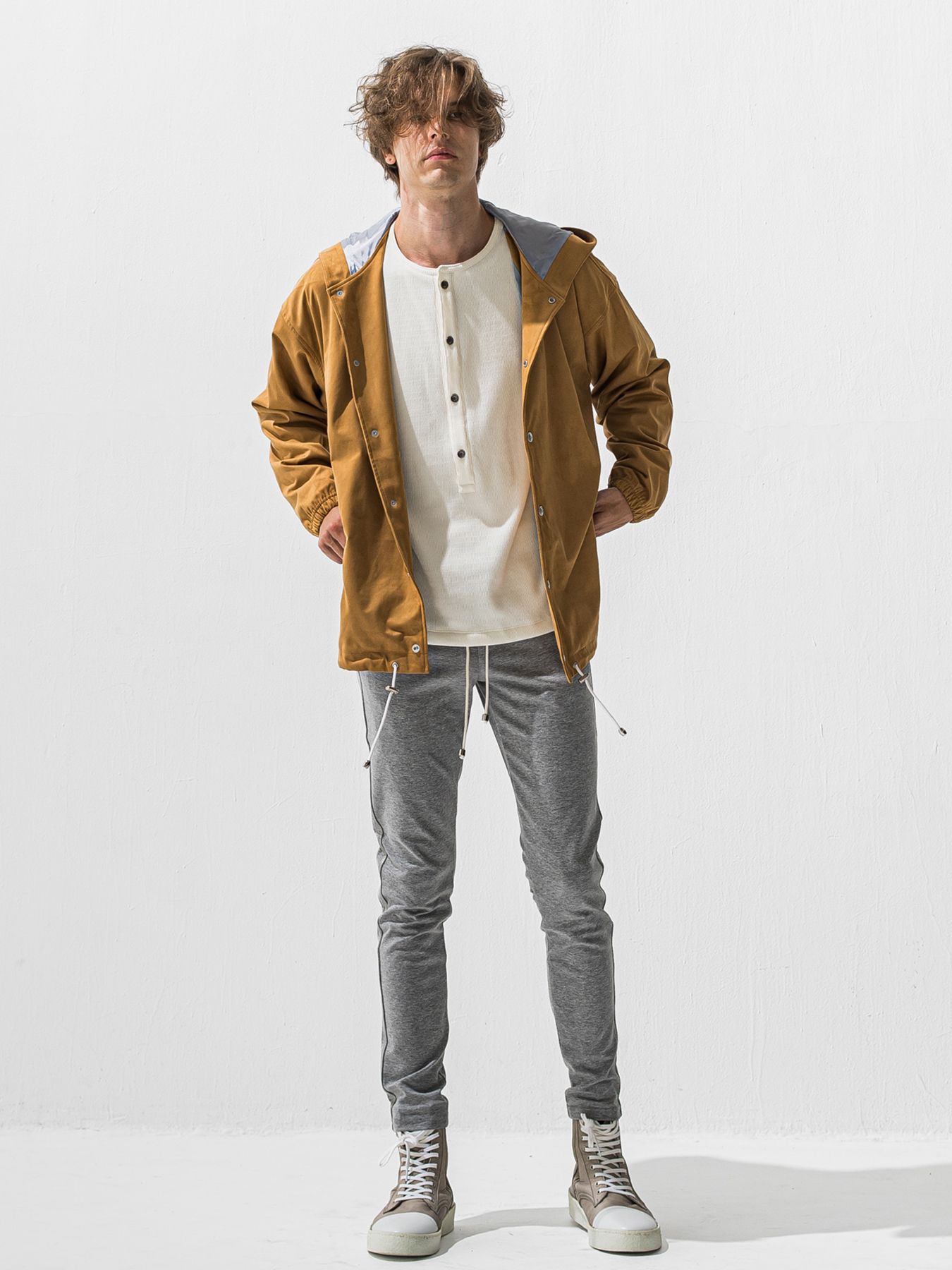 【予約品 9月6日(日) 締切】OVER HENRY VELOURS FLEECE THERMAL / 裏起毛 ハニカムサーマル オーバーサイズヘンリーネック / ホワイト