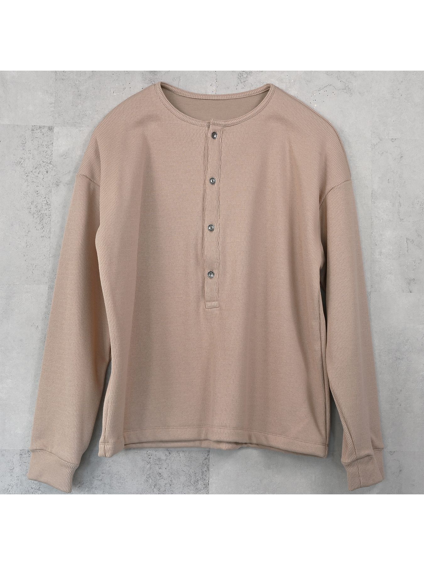 【予約品 9月6日(日) 締切】OVER HENRY VELOURS FLEECE THERMAL / 裏起毛 ハニカムサーマル オーバーサイズヘンリーネック / ブラウン