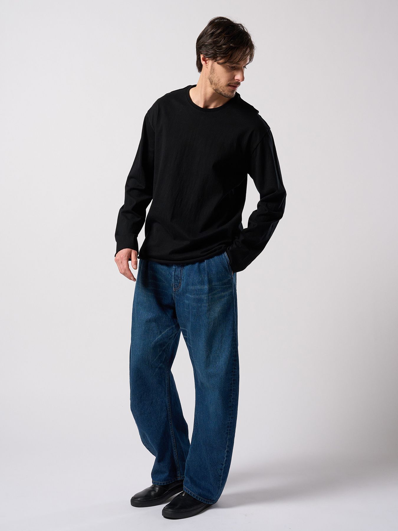 【予約品 4月19日(日) 18時締切】cut-off crew-neck L/S / カットオフ クルーネック ロングスリーブ / ディープブラック