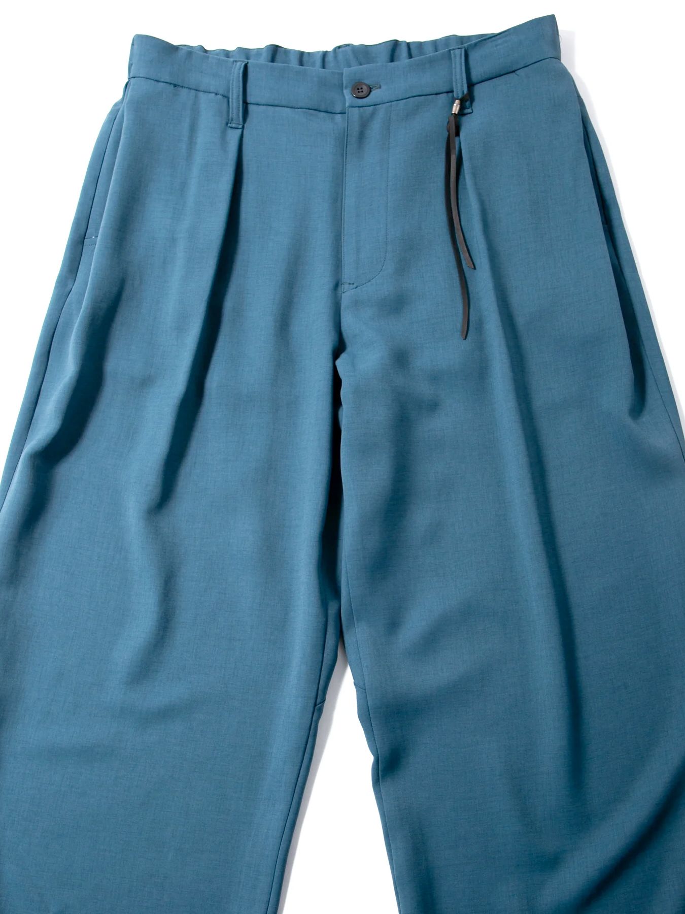 Polyester Stretch Twill Barrel Wide Pants / ポリエステル ストレッチ ツイル バレル ワイドパンツ / ブルーグリーン