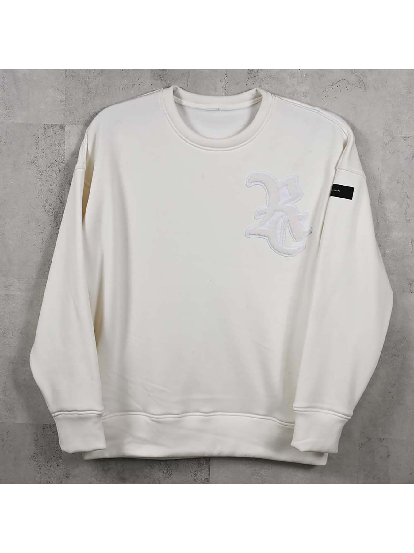 【予約品 8月31日(日) 締切】RC CHENILLE VELOURS FLEECE DROP TRAINER / RCサガラ刺繍ワッペン ベロアフリース ドロップショルダートレーナー / ホワイト