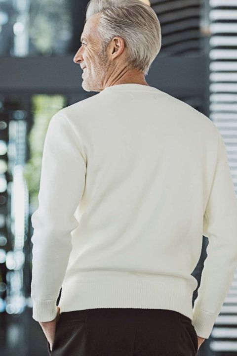 PATCH CREW NECK KNIT / ホワイト 【1PIU1UGUALE3 RELAX】