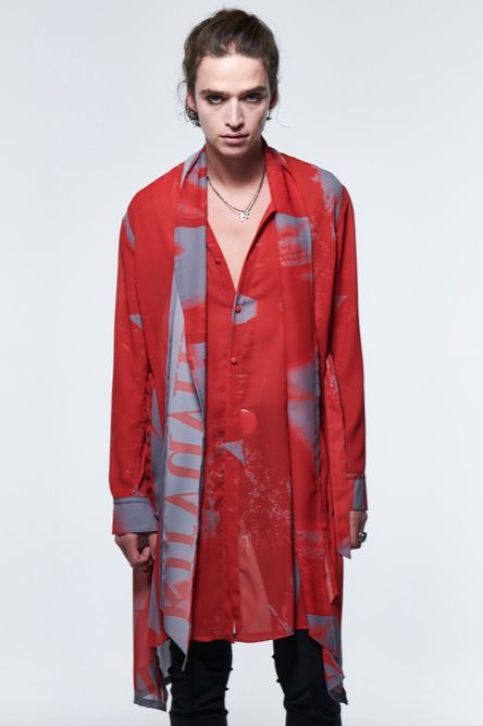 《予約品》 LogoShadowButterflyGC StoalFlareShirt / レッド＆グレー 【kiryuyrik】 2023年3月以降入荷予定