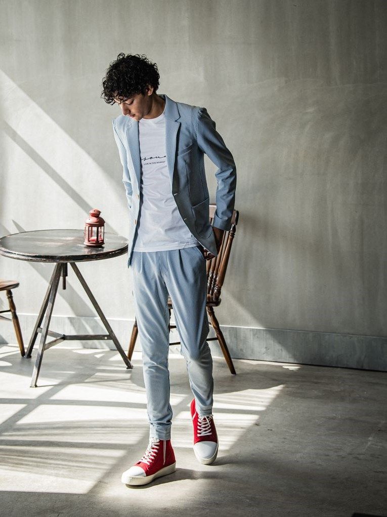 《予約品》 GARY JACKET / シアサッカー 2Bテーラードジャケット / サックス