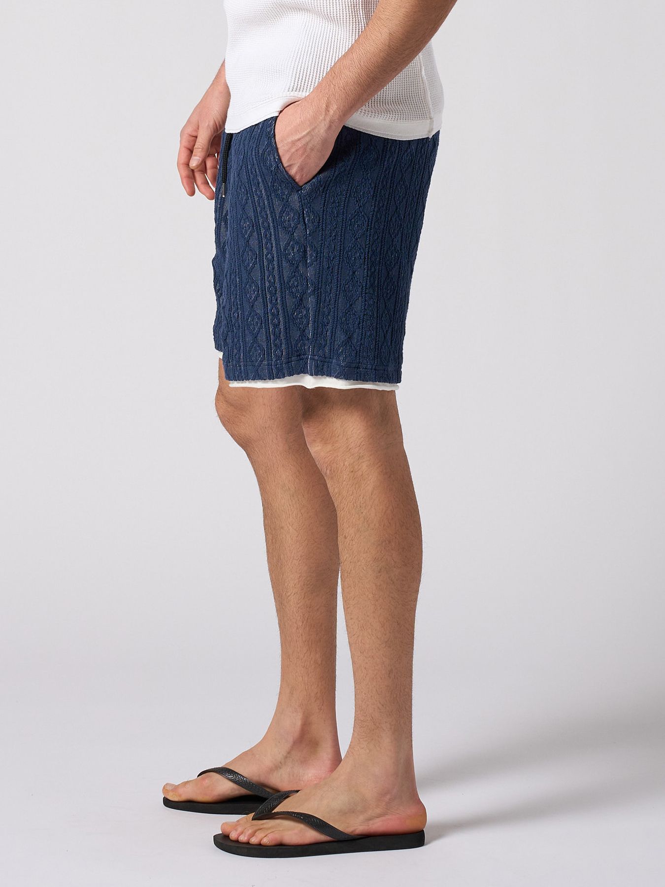 【予約品 1月25日(日) 締切】jacquard summer knit shorts / ジャガード サマーニット ショーツ / ネイビー