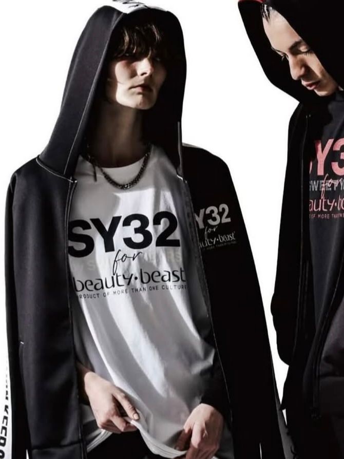 Wネームコラボ beauty:beast × SY32 ラインジップアップフーディー / ブラック【SY32 by SWEET YEARS】