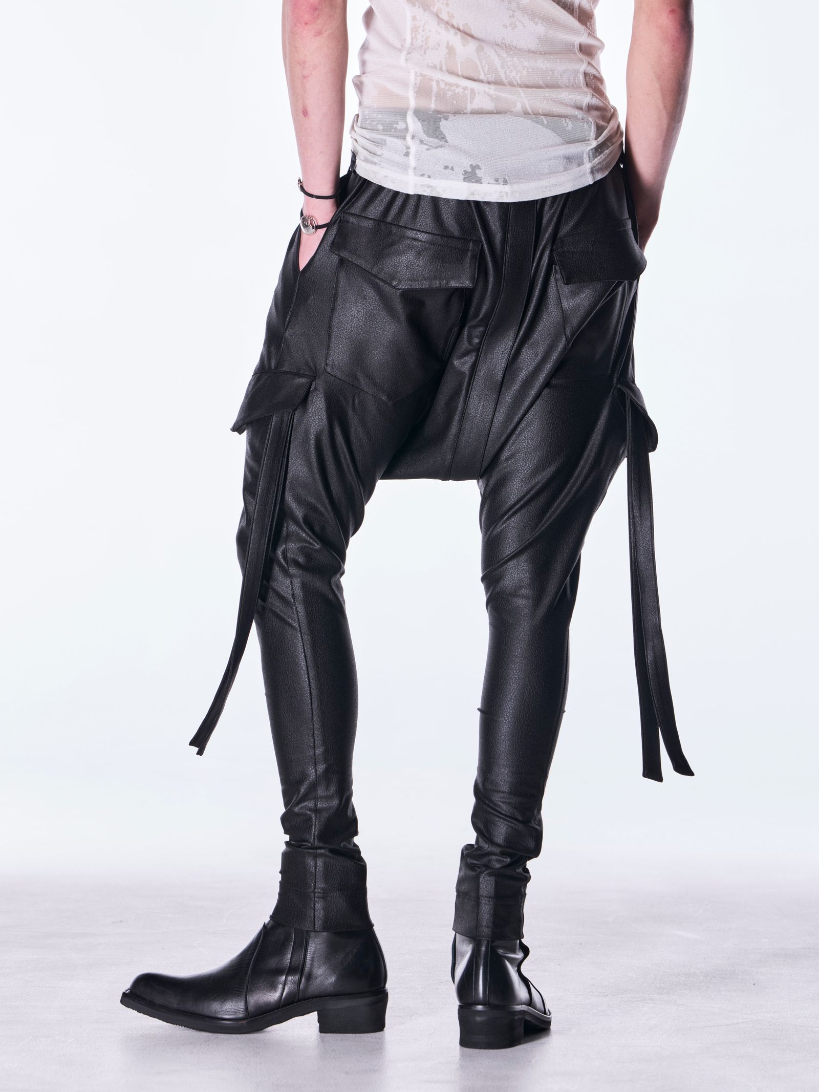 【予約品 6月29日(月) 締切】Emboss Silley Jersey Sarrouel Bondage Pants / サルエル ボンデージパンツ / ブラック