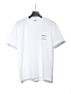【予約品 10月12日(日) 締切】Natural Soft Cotton Chest Pocket Printed Crew Neck T-shirt / 30/-ナチュラルソフト天竺 胸ポケット クルーネック プリントTシャツ / ホワイト