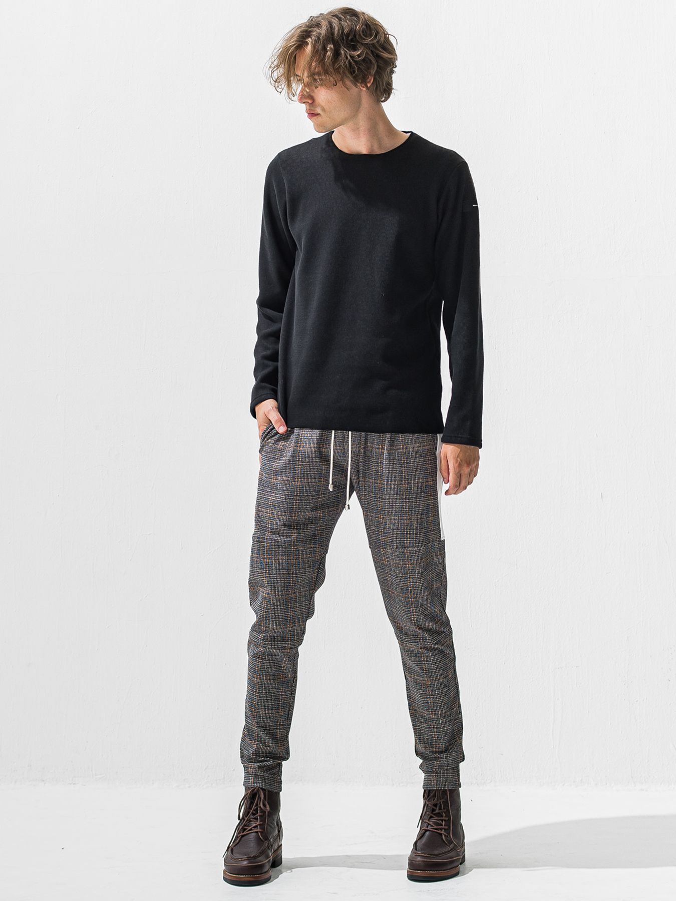 【予約品 9月6日(日) 締切】VELOURS FLEECE THERMAL LOOSE TRAINER / 裏起毛 ハニカムサーマル ルーズトレーナー / ブラック