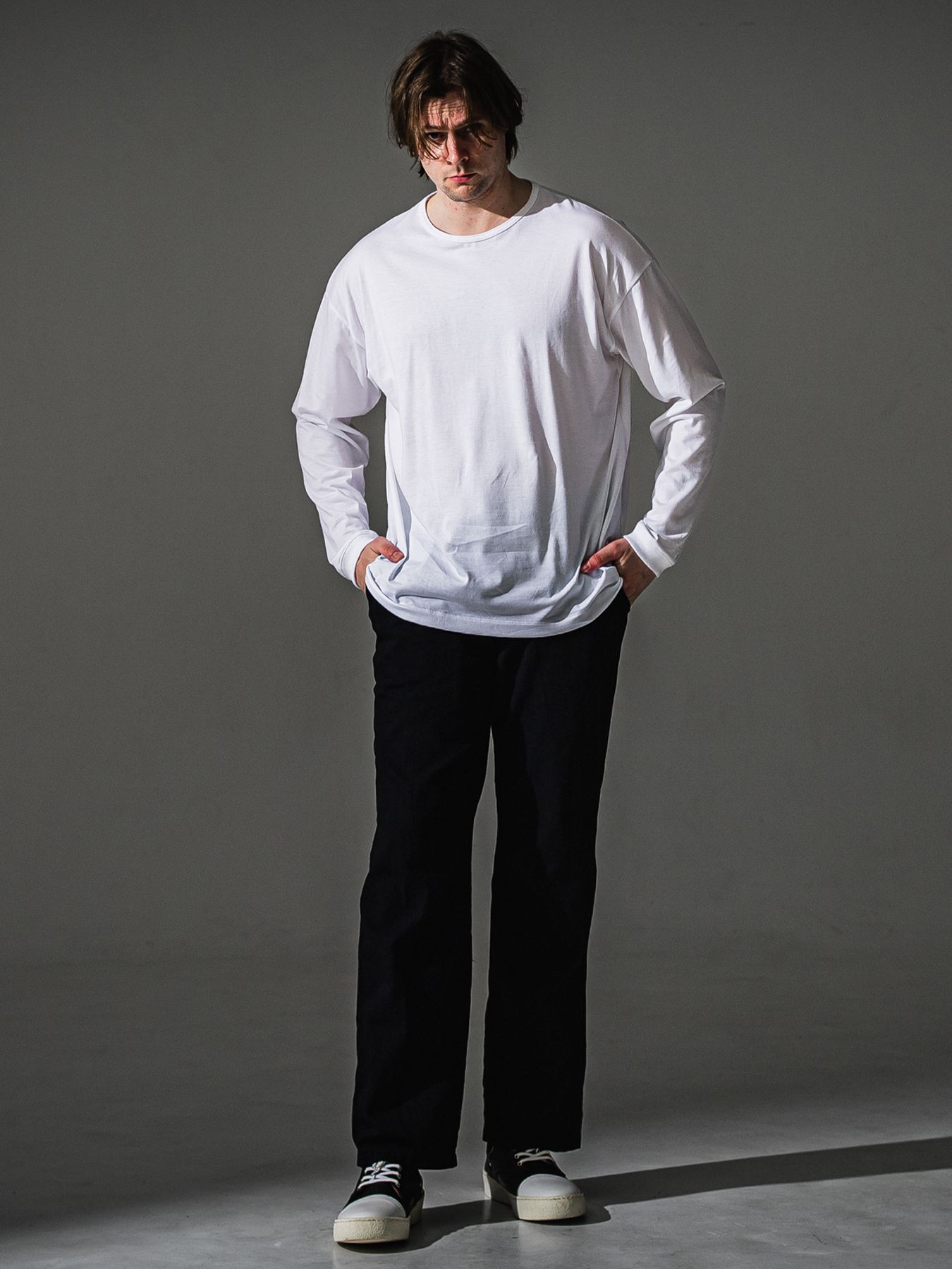 【予約品】PIN ST RC over longsleave Tee / ピンストライプロゴ オーバーサイズ ロングスリーブ Tシャツ / ホワイト