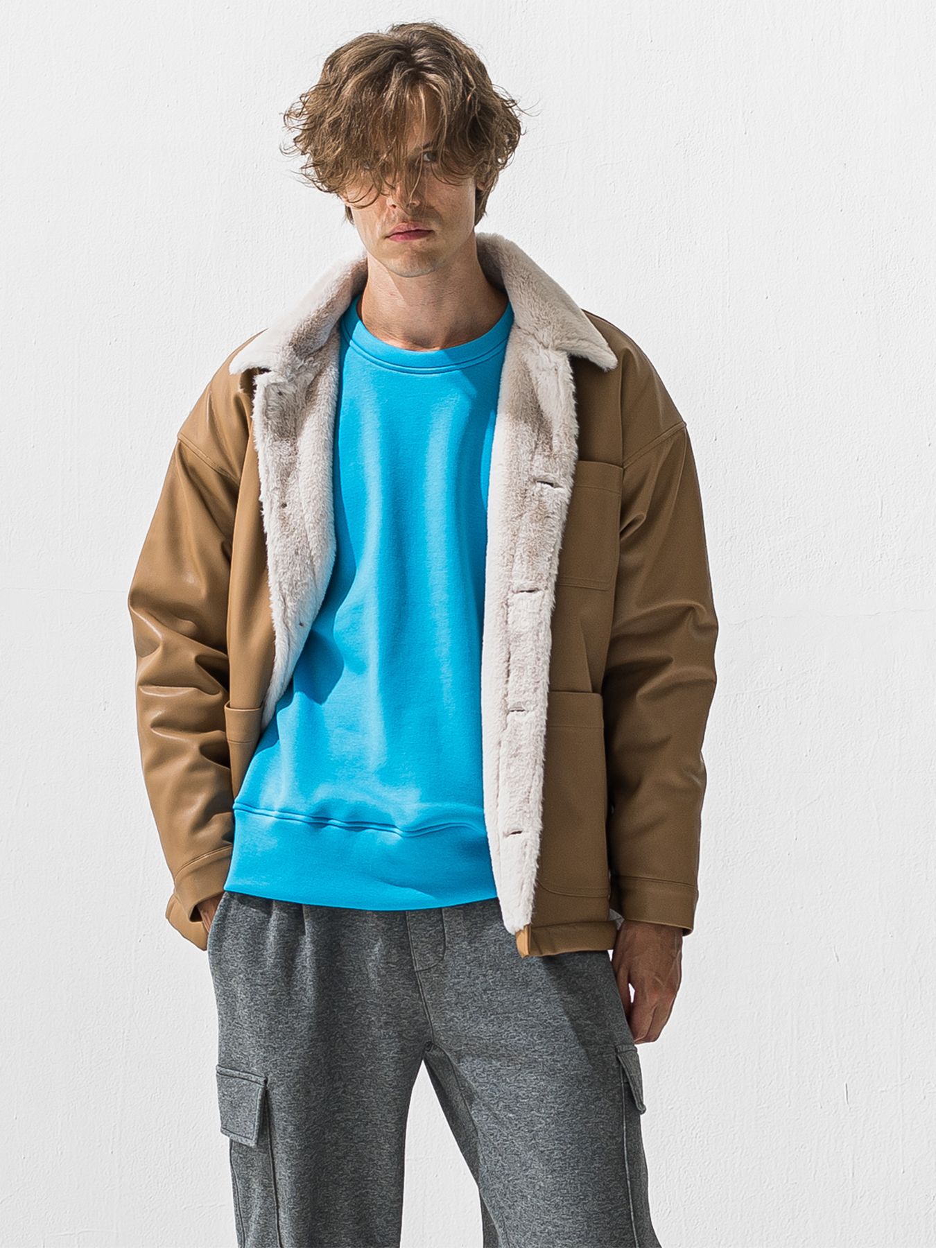 【予約品 9月6日(日) 締切】LEATHER FUR COVERALL / レザー ファー カバーオール / ベージュ