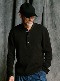 【予約品 4月19日(日) 18時締切】waffle henley L/S / ワッフル ヘンリーネック ロングスリーブ / ブラック
