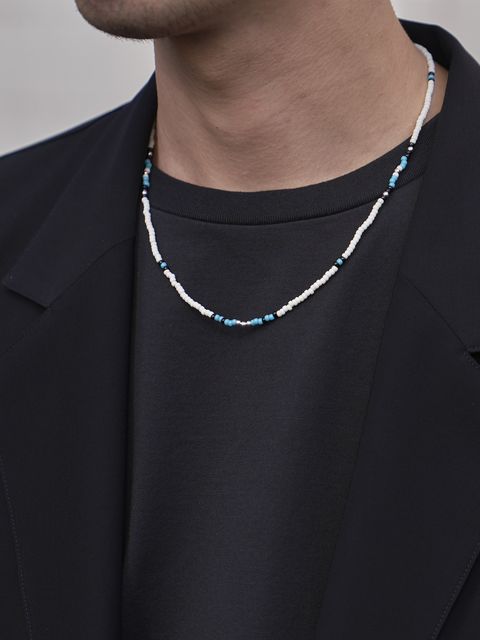 《予約品》 SILVER BEADS MIX NECKLAC / ネックレス / ブルー 【Iroquois.SENTI】