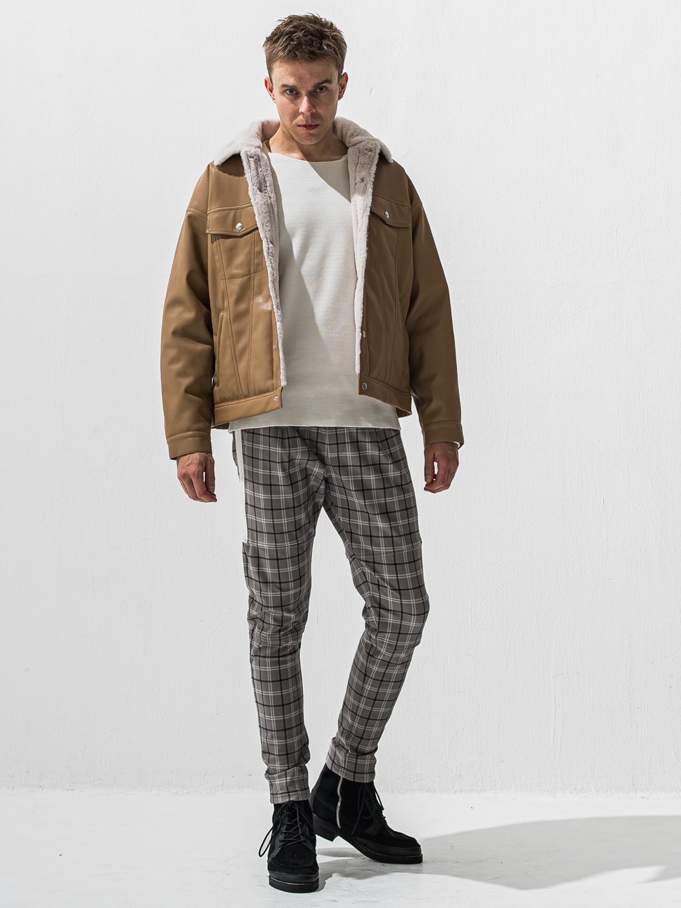 【予約品 9月6日(日) 締切】LEATHER FUR OVER G / レザー ファー オーバー Gジャン / ベージュ