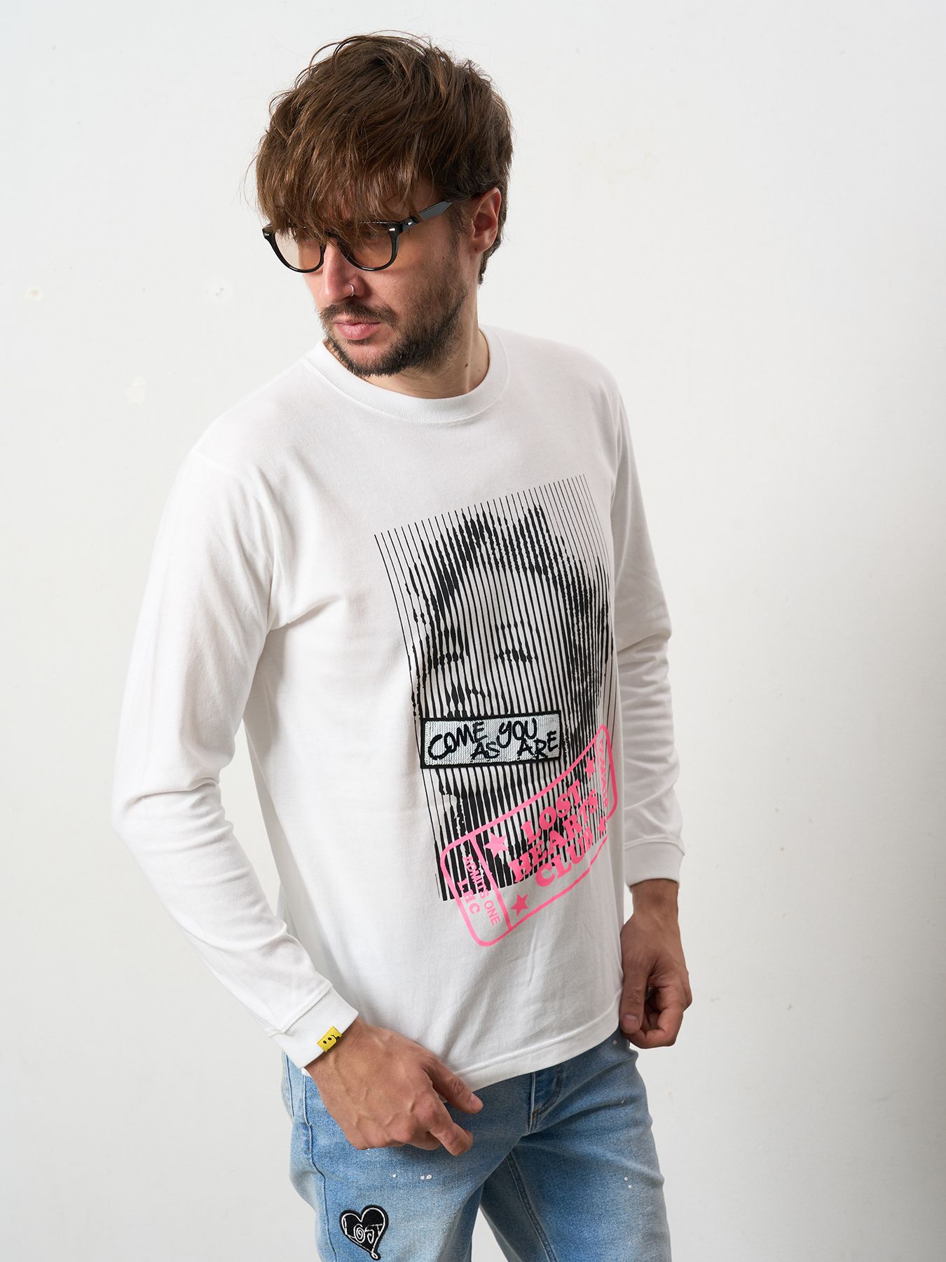 【予約品 5月8日(木) AM10時 締切】 5.6ozコットン天竺 LOST HEARTS シークインLS Tシャツ / ホワイト