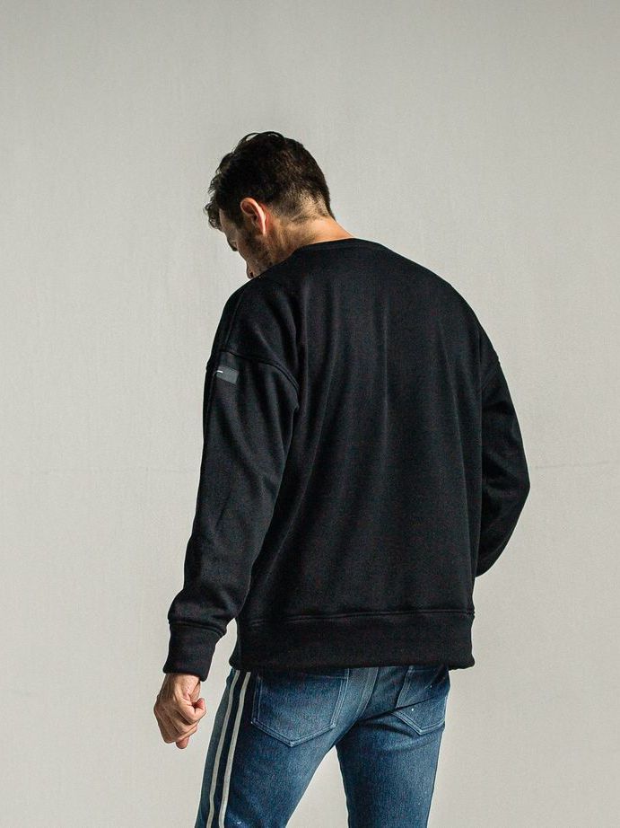 《予約9月1日18時締め》 college  velours fleece drop trainer  / ルーズトレーナー / ブラック