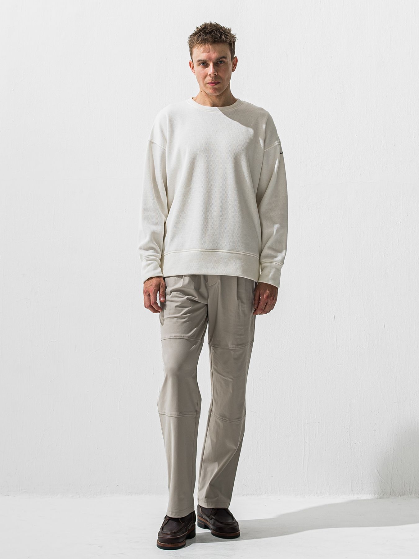 【予約品 9月6日(日) 締切】VELOURS FLEECE THERMAL LOOSE TRAINER / 裏起毛 ハニカムサーマル ルーズトレーナー / ホワイト