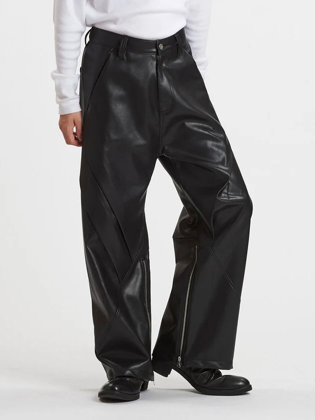 シンセティックレザーZIPフレアパンツ / ブラック【NOID.】