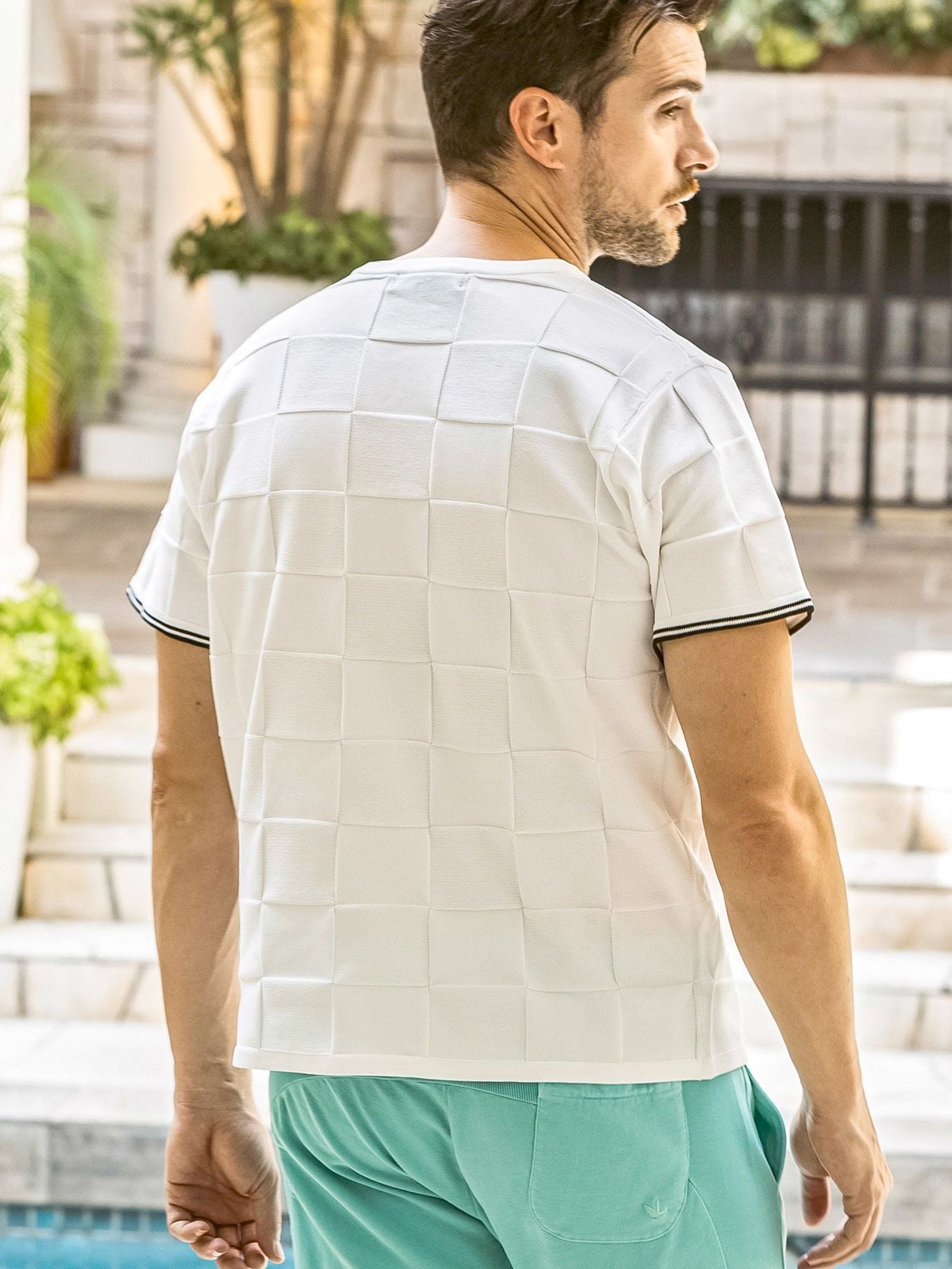 ブロックニット半袖Tシャツ / ホワイト