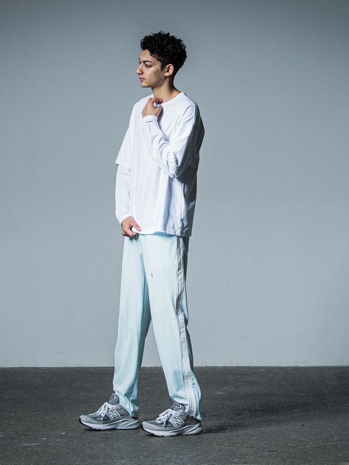 《予約品》 VELOUR SEMI WIDE PT  / ベロアラインワイドパンツ / サックス