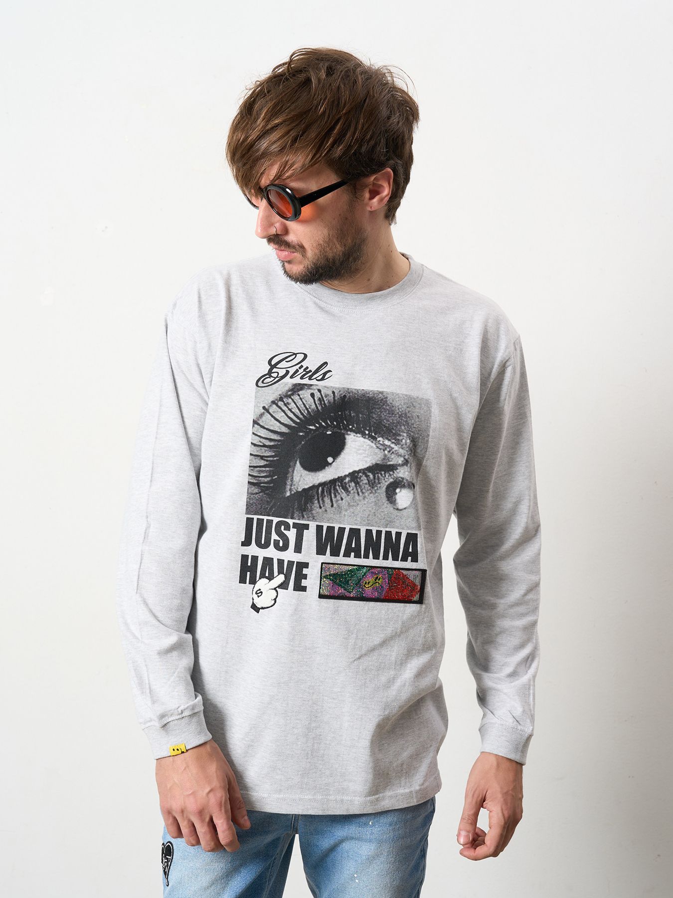 【予約品 5月8日(木) AM10時 締切】 5.6ozコットン天竺JUST WANNA HAVE FUNSシークイン LS Tシャツ / アッシュ