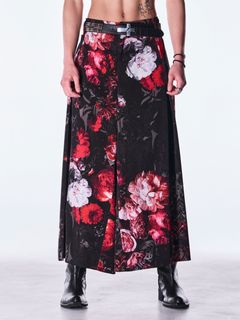 【予約品 6月29日(月) 締切】Goth Flora Suede Satin Wide Tuck Slacks / ワイドタックスラックス / ブラック
