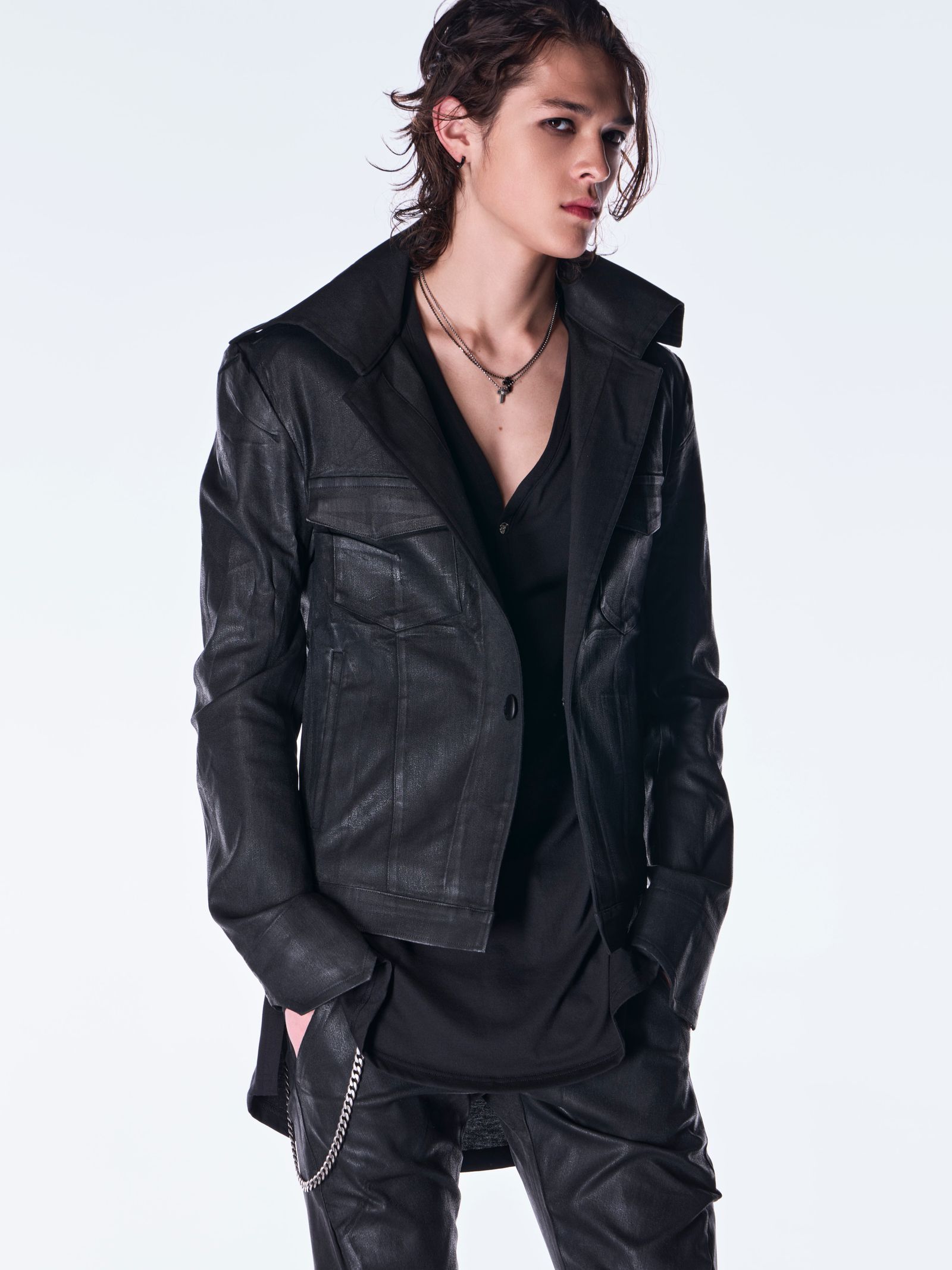 【予約品 6月29日(月) 締切】Coating Denim Napoleon Blouson / コーティング デニム ナポレオンブルゾン / ブラック