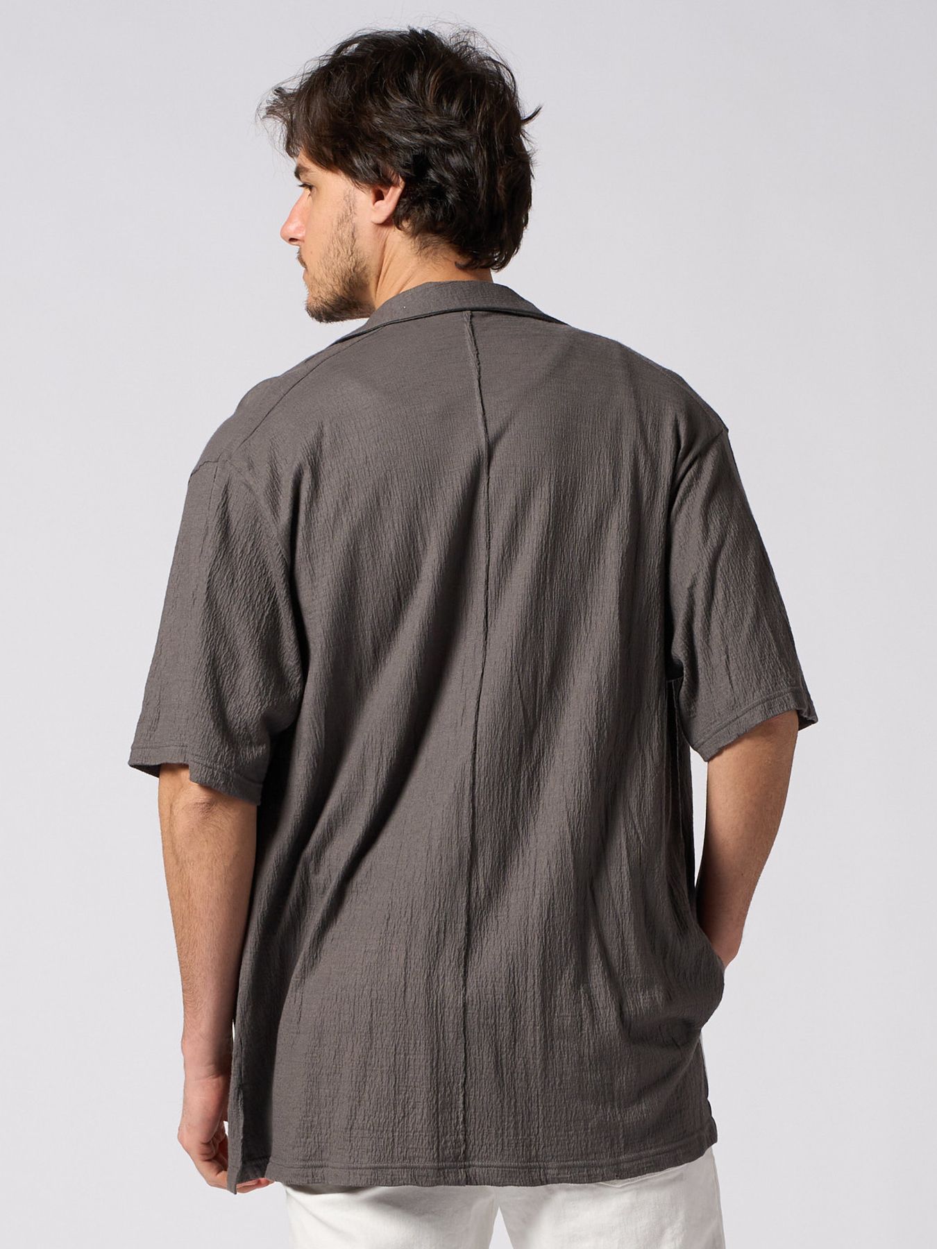 【予約品 1月25日(日) 締切】ex.comfy wool open collar shirt / サマーウール オープンカラーシャツ / スチールグレー