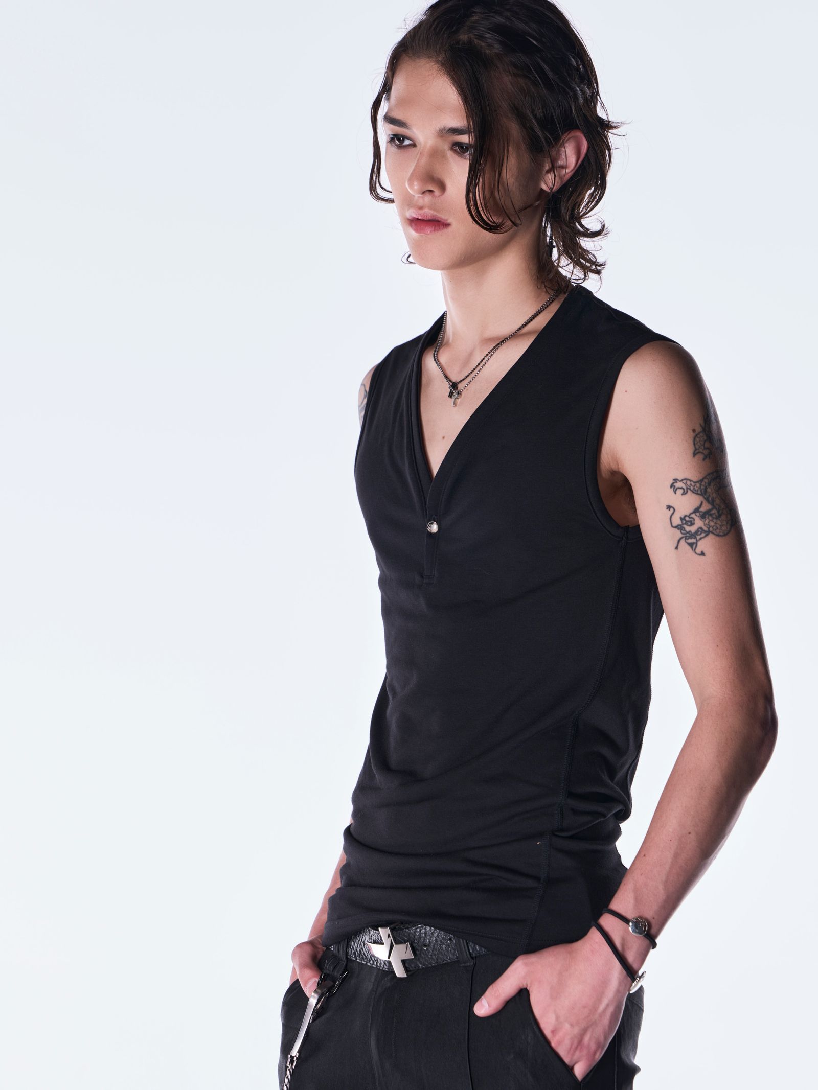 【予約品 6月29日(月) 締切】BEATENJIKU Henry Tank Top / ヘンリーネック タンクトップ / ブラック