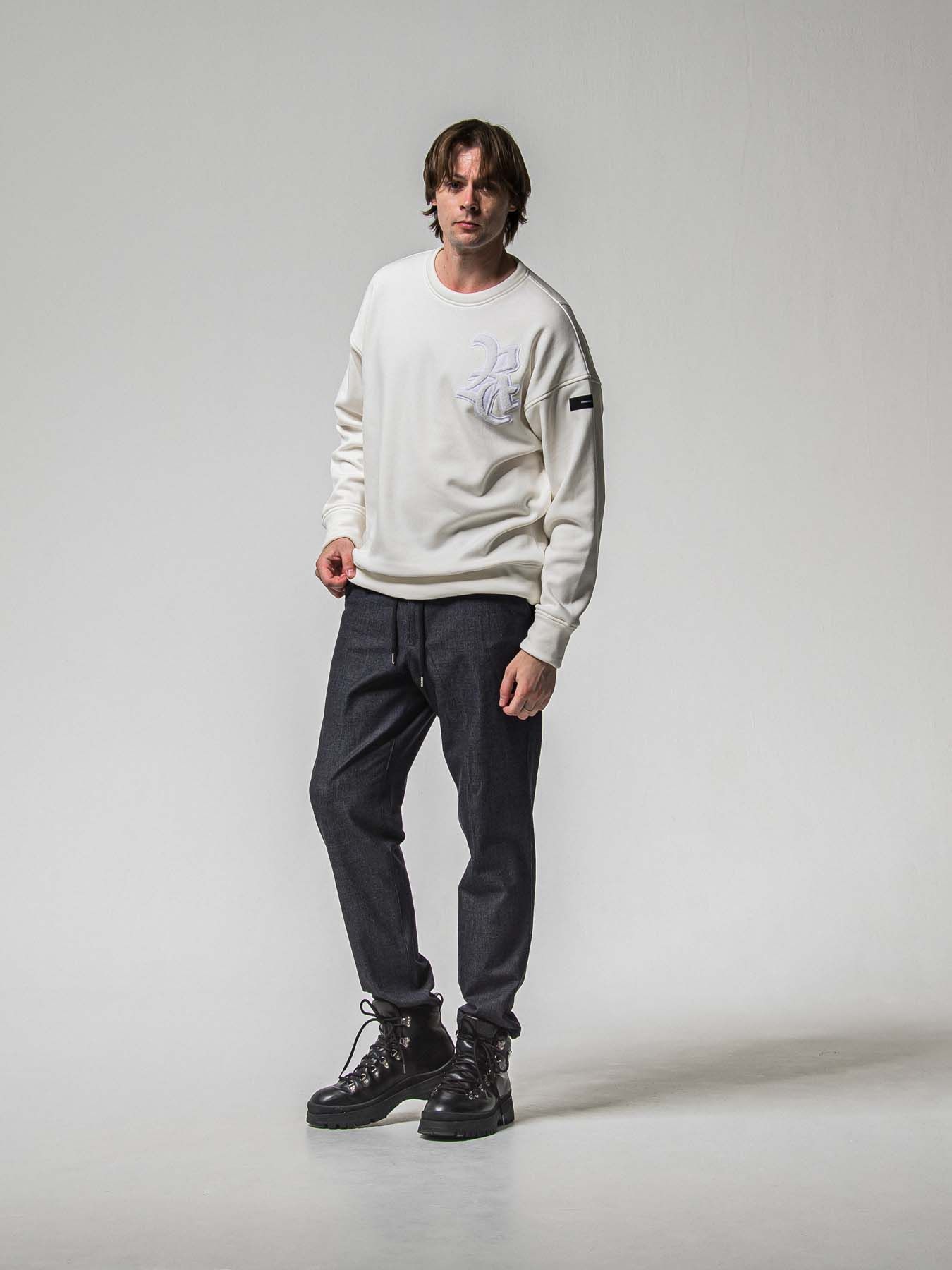 【予約品 8月31日(日) 締切】RC CHENILLE VELOURS FLEECE DROP TRAINER / RCサガラ刺繍ワッペン ベロアフリース ドロップショルダートレーナー / ホワイト