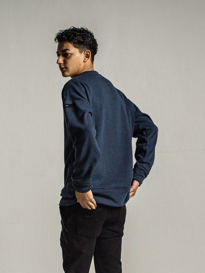 《予約9月1日18時締め》 handwriting rogo  velours fleece drop trainer  / ルーズトレーナー / ネイビー