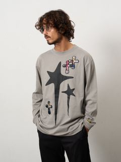 【予約品 10月16日(木) 締切】5.6ozコットン天竺 ドリップスター&クロスパッチ LSシャツ / チャコールグレー