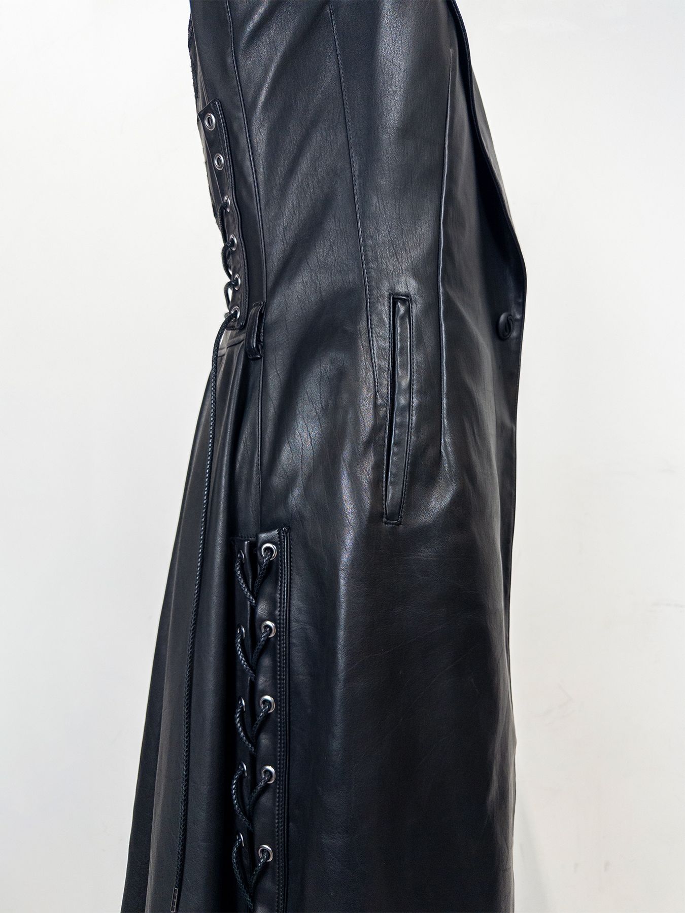 【予約品 4月26日(日) 締切】《Costume Line》Eco Horse Hide Lace Up Flare Jacket / エコホースレザー レースアップ フレアジャケット / ブラック