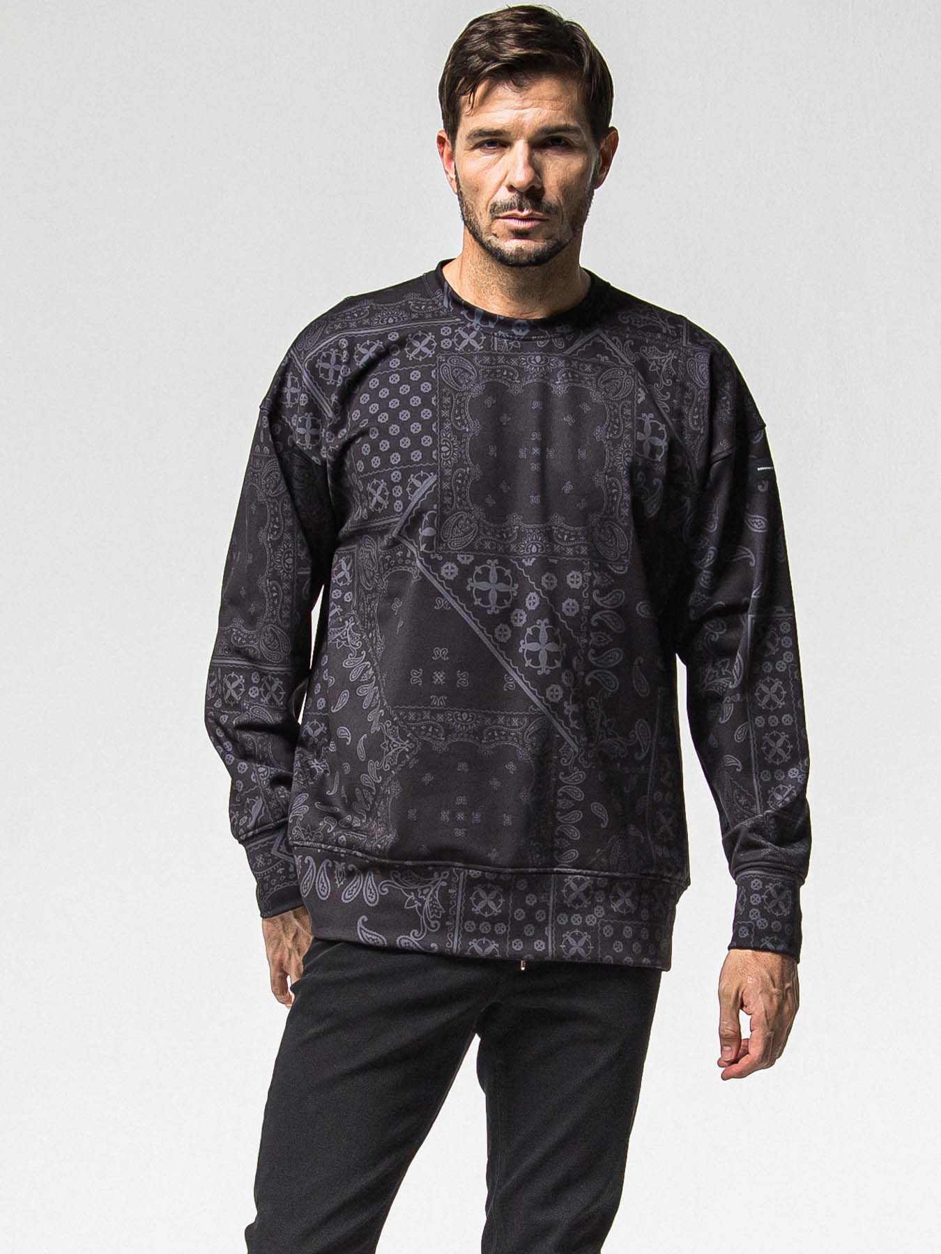 【予約品 8月31日(日) 締切】PAISLEY BACK FLEECE DROP TRAINER / ペイズリー バックフリース ドロップショルダートレーナー / ブラック
