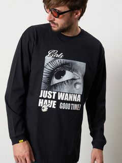 【予約品 5月8日(木) AM10時 締切】 5.6ozコットン天竺JUST WANNA HAVE FUNSシークイン LS Tシャツ / ブラック