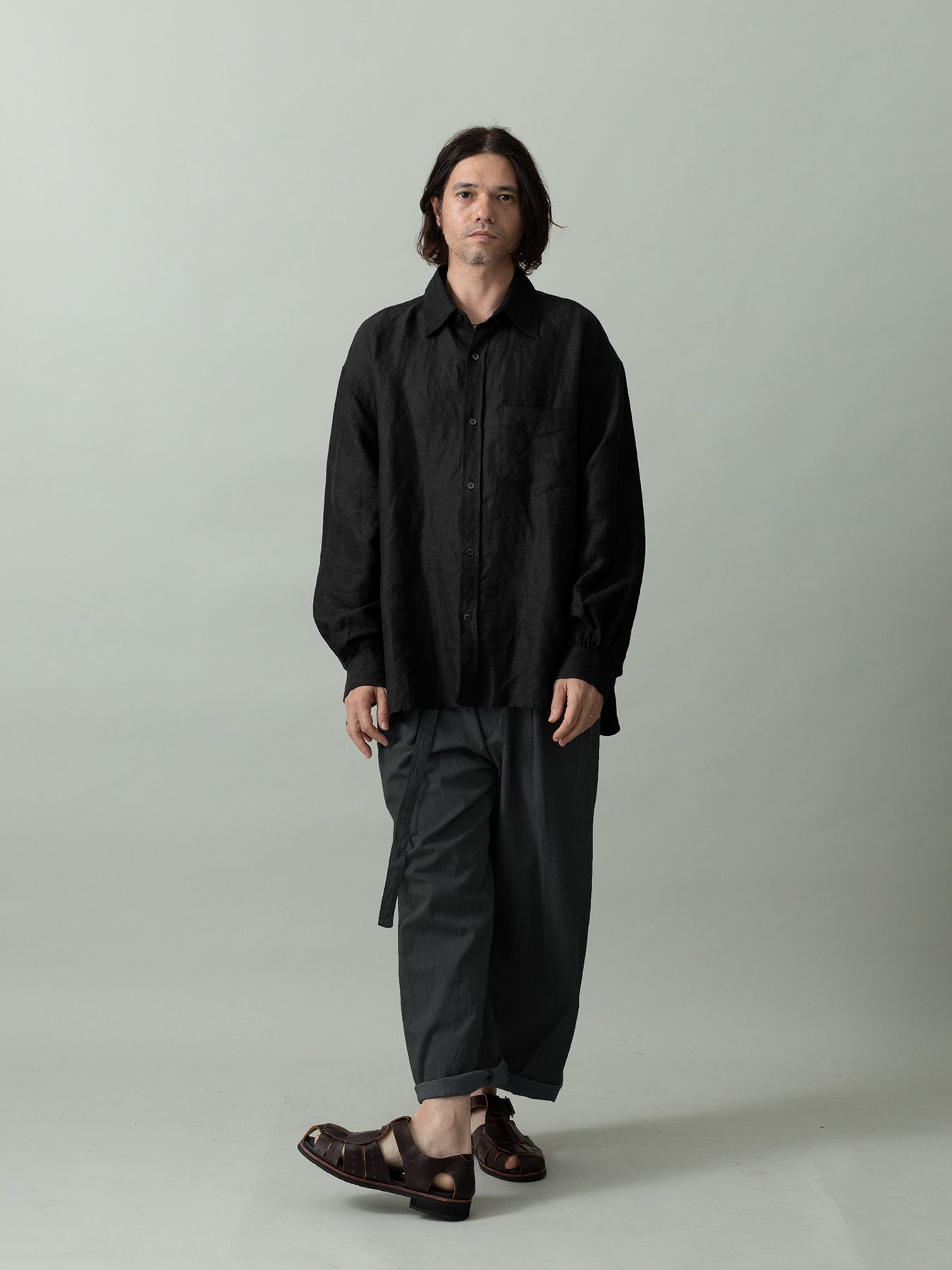 【予約品 2月1日(日) 締切】GATHERLINEN SHIRTS / リネンシャツ / ブラック
