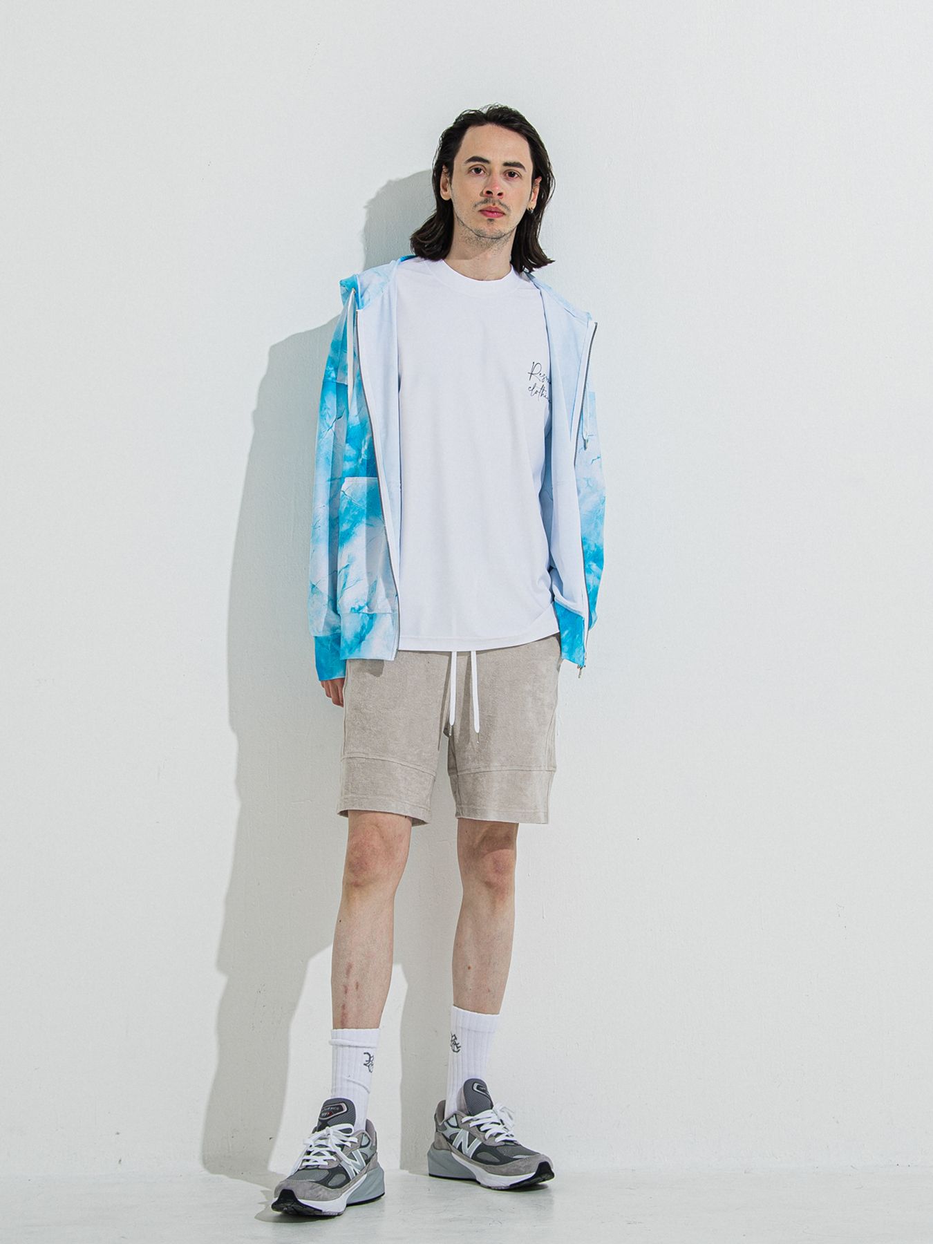 【予約品 】RASH OVER ZIPUP HOODIE / ラッシュガード オーバーサイズジップアップパーカー / マーブルブルー