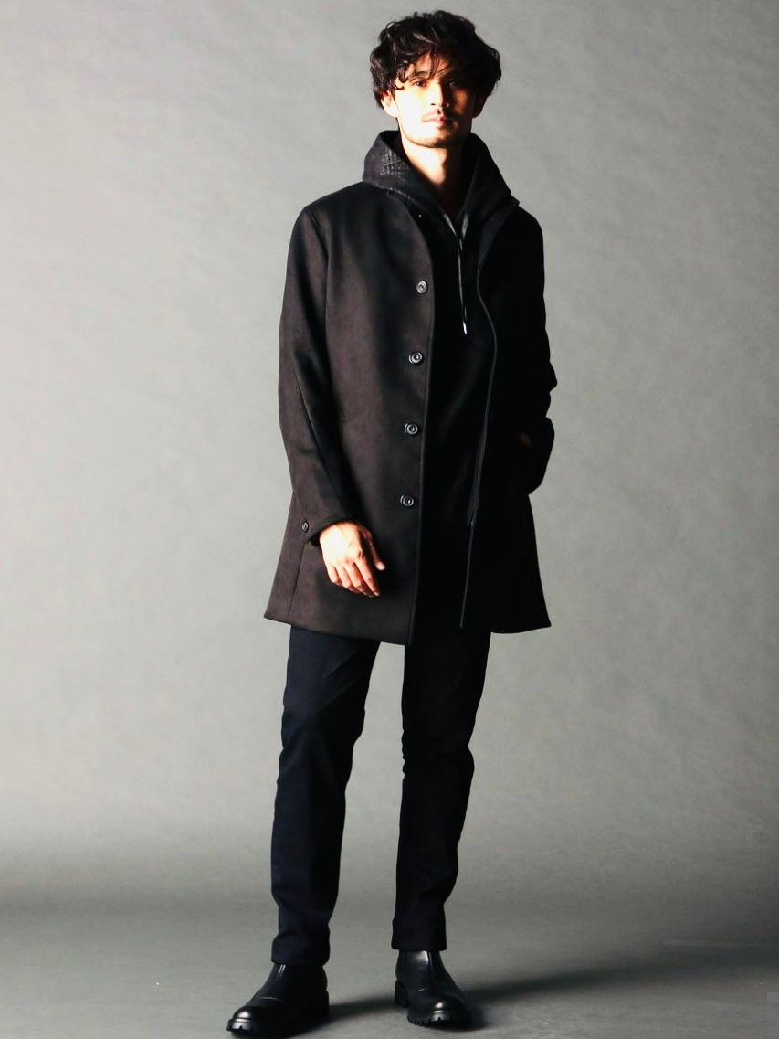 ベストライナー付き スタンドコート撥水性 ブラック【NICOLE CLUB FOR MEN】