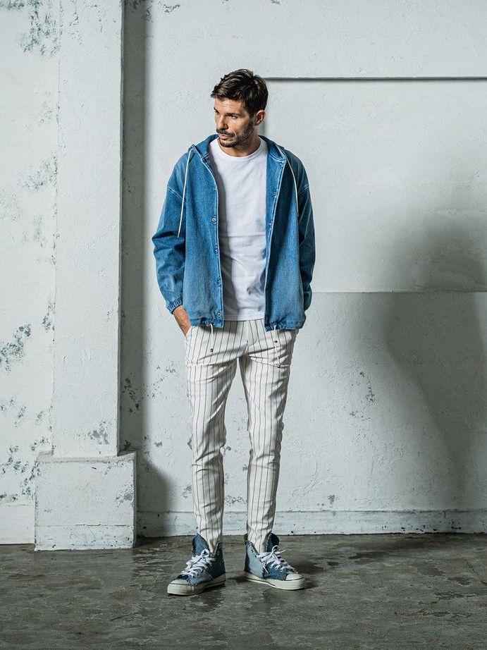 《予約11月17日19時締め》 DENIM JERSEY  coach hoodie / ジャケットパーカー / ライトインディゴ