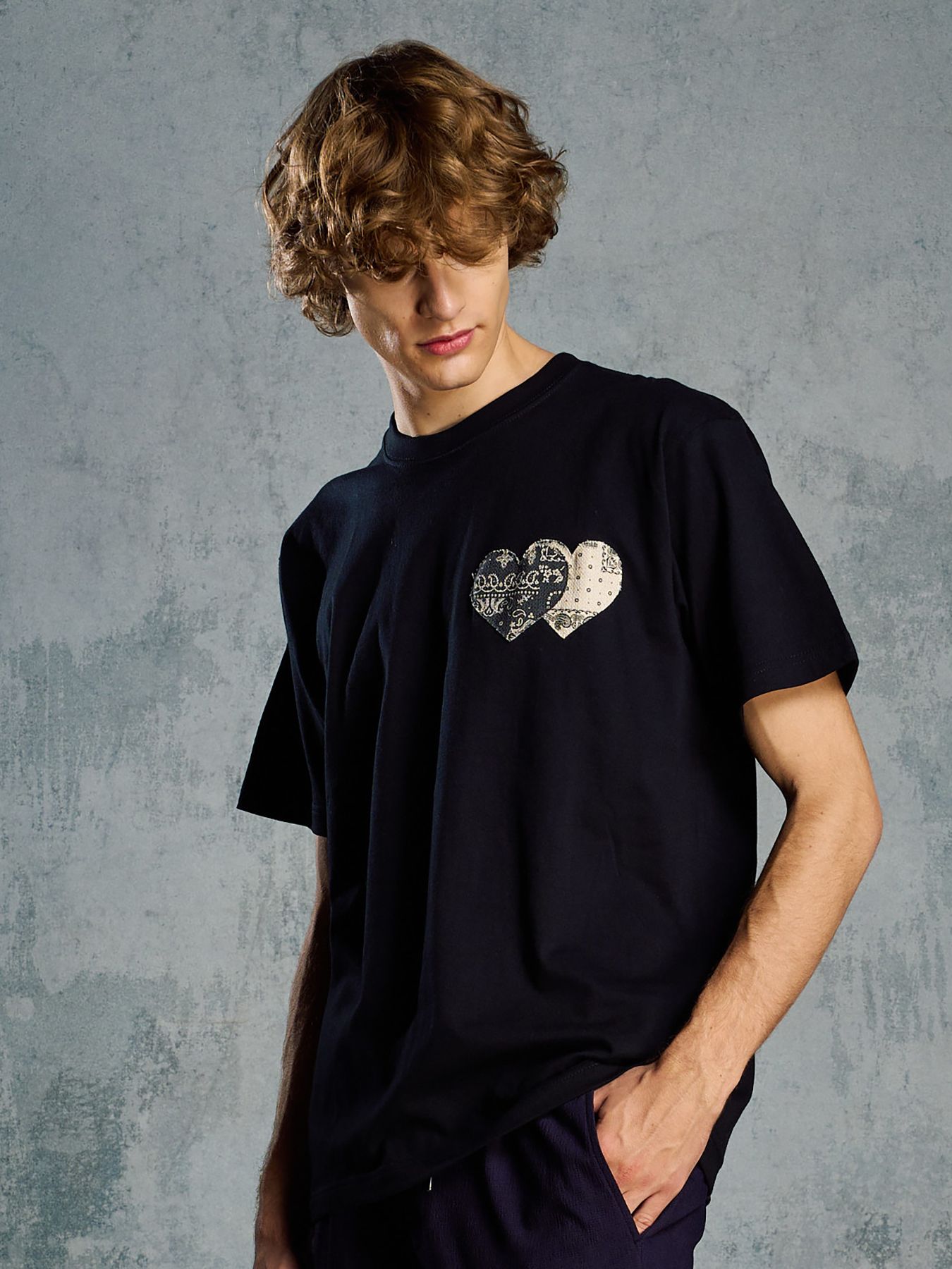 【予約品 1月25日(日) 締切】graphic-T collection：bandana panel heart T / バンダナパネル ハート Tシャツ / ブラック