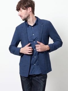 ハニカムジャガードラペルジャケット / ブルー×ネイビー 【HIDEAWAYS NICOLE】