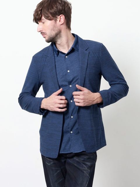 ハニカムジャガードラペルジャケット / ブルー×ネイビー 【HIDEAWAYS NICOLE】