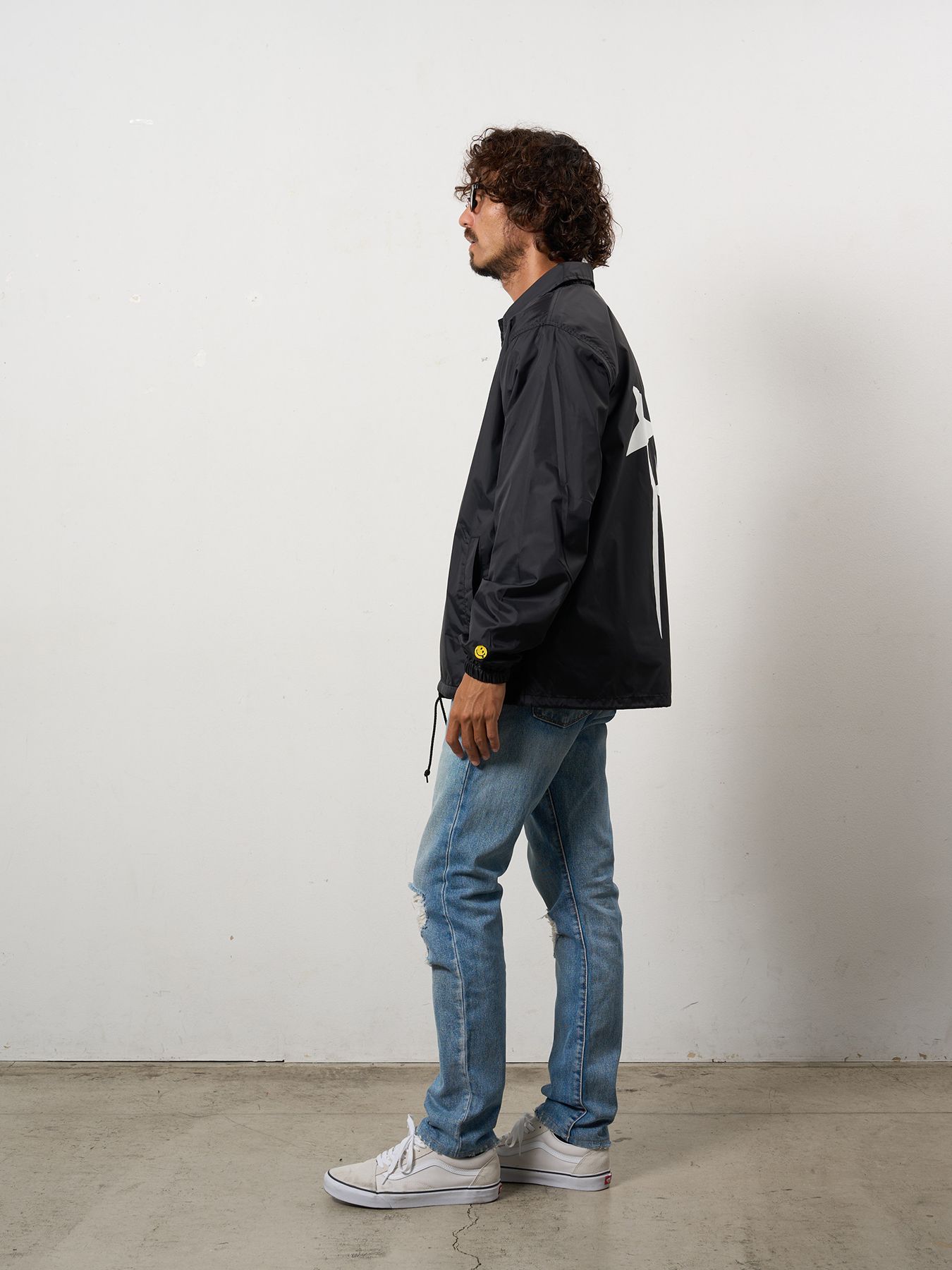 【予約品 10月16日(木) 締切】STYLE STYLE ドリップスタークロスパッチ ナイロン コーチジャ オーセンティックパイル ウェービーロゴ スマイル ケット / ブラック